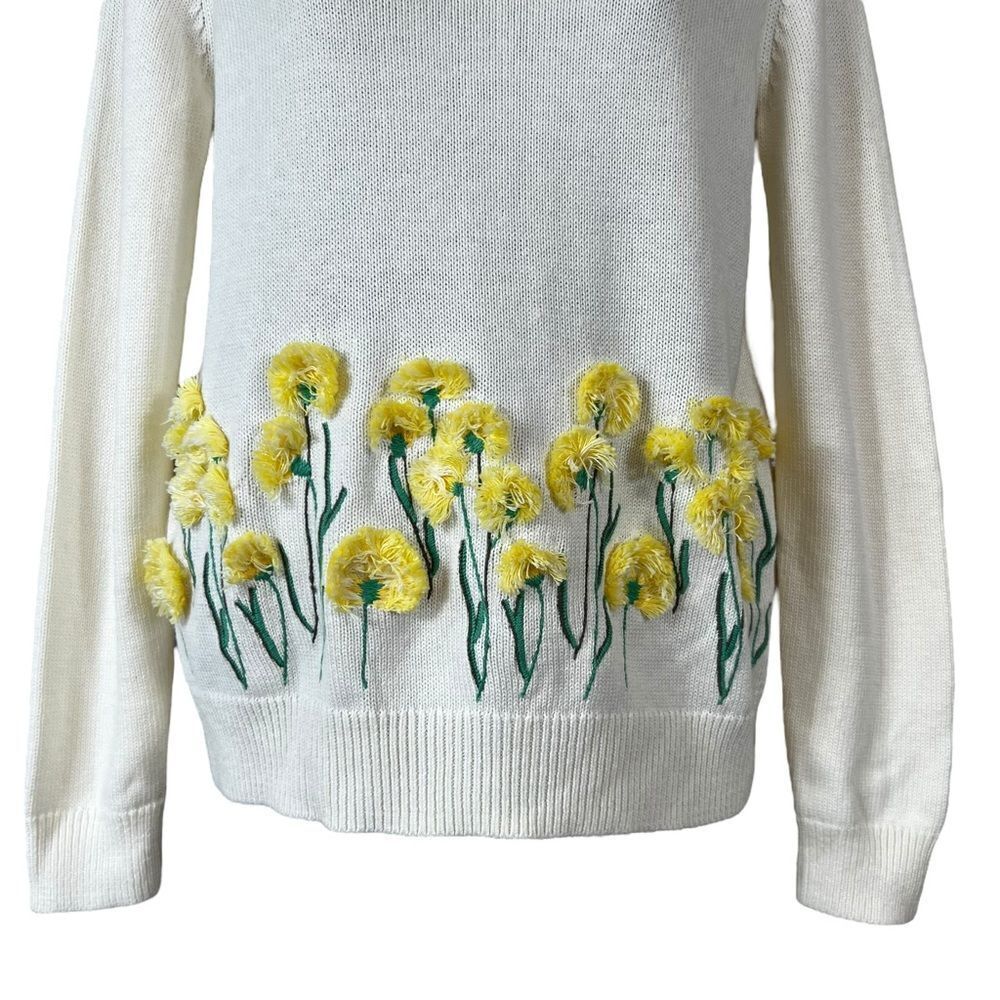 Talbots Ivory Yellow Floral Embroidered Sweater - Picture 3 of 11
